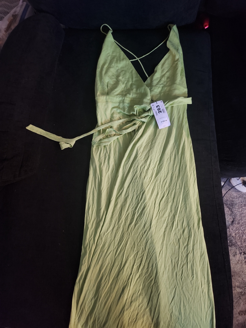 Mango Light Green Strappy V-Neck Maxi Dress